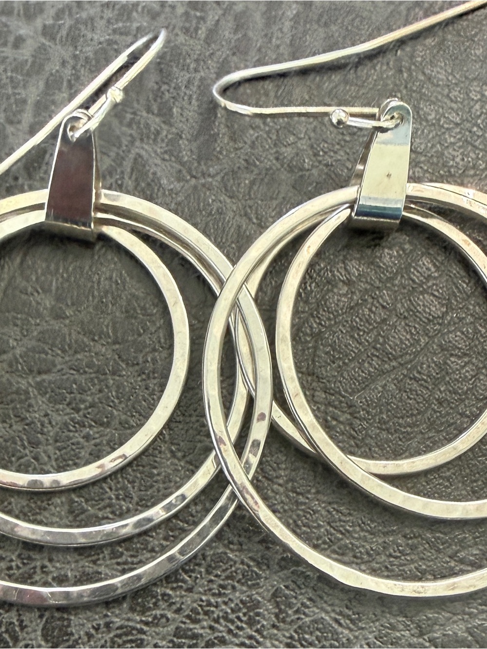 Retired James Avery hammered Sterling silver three circles dangle earrings